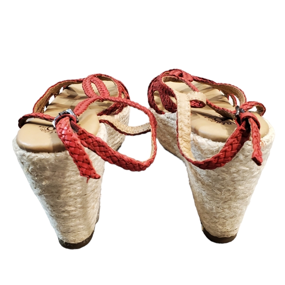 Vintage Foundry Espadrill Sandals Womens Size 10 Red Ankle Straps Wedge Sandals - Picture 10 of 13